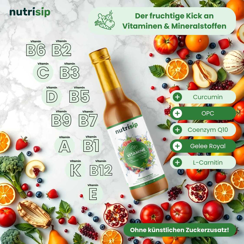 Eine sorgfältig abgestimmte Kombination aus Vitaminen, Mineralstoffen und Spurenelementen – das ist Nutrisip!